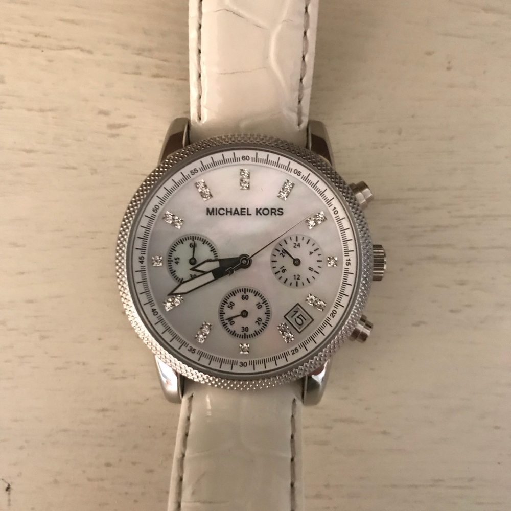 Michael Kors Watch with White Leather Band